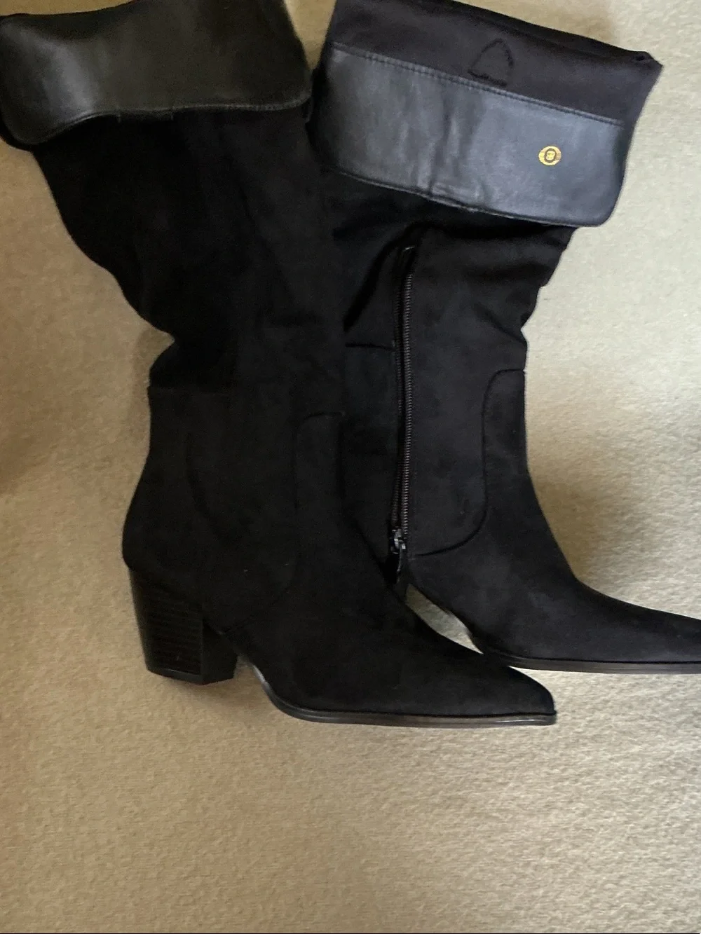 Black Suede Over-the-Knee Boots with Low Block Heel